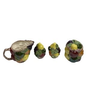 Vintage Fruit Ceramic Pitcher Creamer Sugar Bowl Salt Pepper Shakers Set